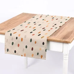 SCHÖNER LEBEN. Tischläufer aus Baumwolle Punkte Tupfen ecru grün orange 40x160cm