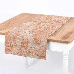 SCHÖNER LEBEN. Tischläufer aus Baumwolle Blätter Blumen Gräser grau beige orange 40x160cm