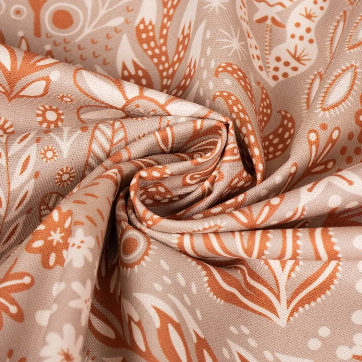 SCHÖNER LEBEN. Tischläufer aus Baumwolle Blätter Blumen Gräser grau beige orange 40x160cm
