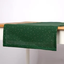 SCHÖNER LEBEN. Tischläufer aus Baumwoll-Canvas in Grün mit Goldpunkten 40x160cm