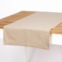 SCHÖNER LEBEN. Tischläufer aus Baumwoll-Canvas in Natur mit Goldpunkten 40x160cm