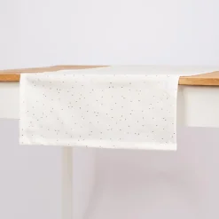 SCHÖNER LEBEN. Tischläufer aus Baumwoll-Canvas in Weiß mit Goldpunkten 40x160cm