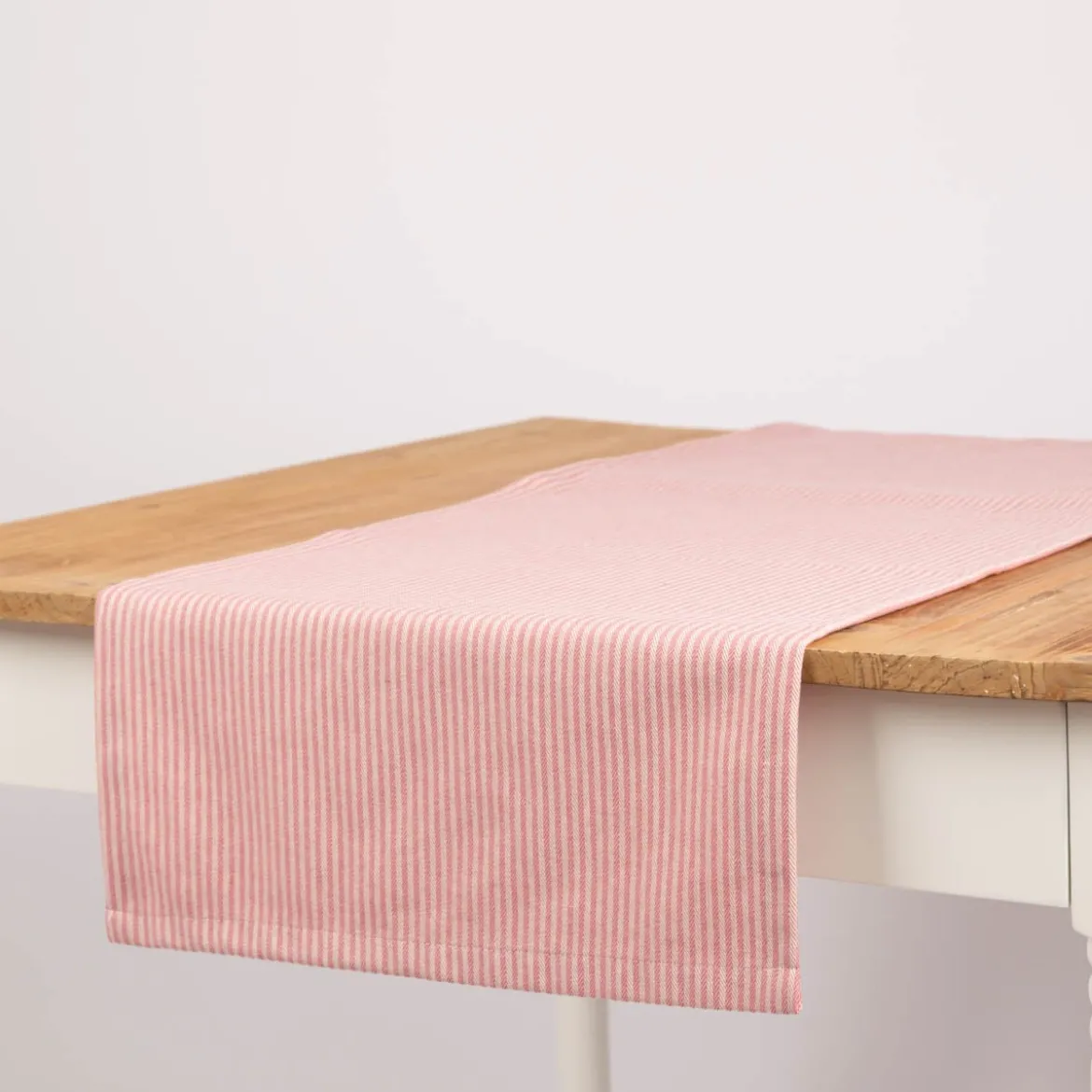 SCHÖNER LEBEN. Tischläufer aus Dobbystoff mit schmalen Streifen rosa ecru in 40x160cm