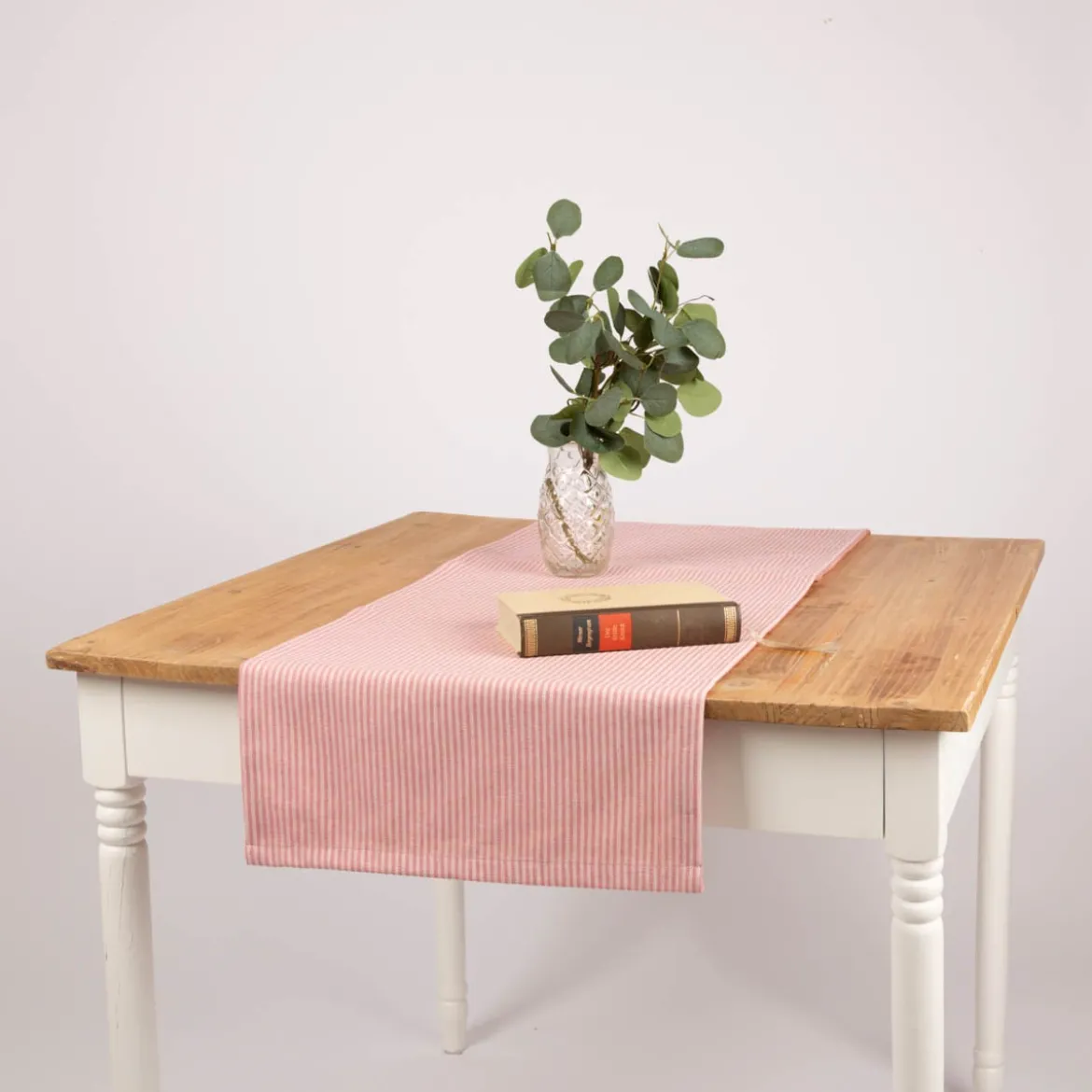 SCHÖNER LEBEN. Tischläufer aus Dobbystoff mit schmalen Streifen rosa ecru in 40x160cm