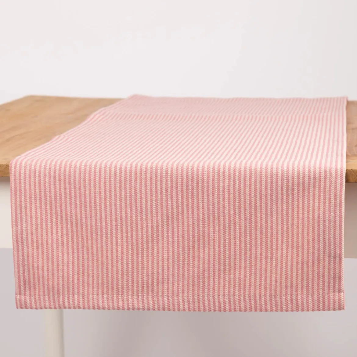 SCHÖNER LEBEN. Tischläufer aus Dobbystoff mit schmalen Streifen rosa ecru in 40x160cm