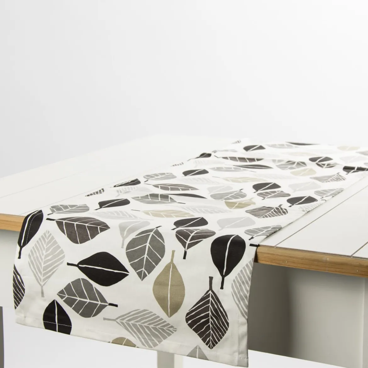 Schöner Leben Tischläufer Blätter weiß grau khaki 40x160cm