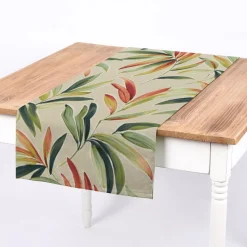 SCHÖNER LEBEN. Tischläufer Blätter Zweige beige grün rot 40x160cm