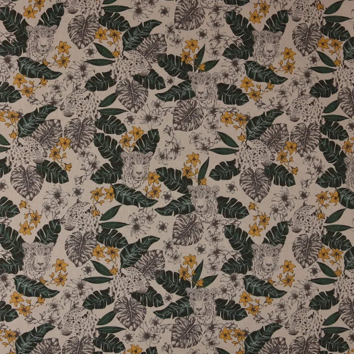 SCHÖNER LEBEN. Tischläufer Blätter Leopard Dschungel natur grün gelb 40x160cm