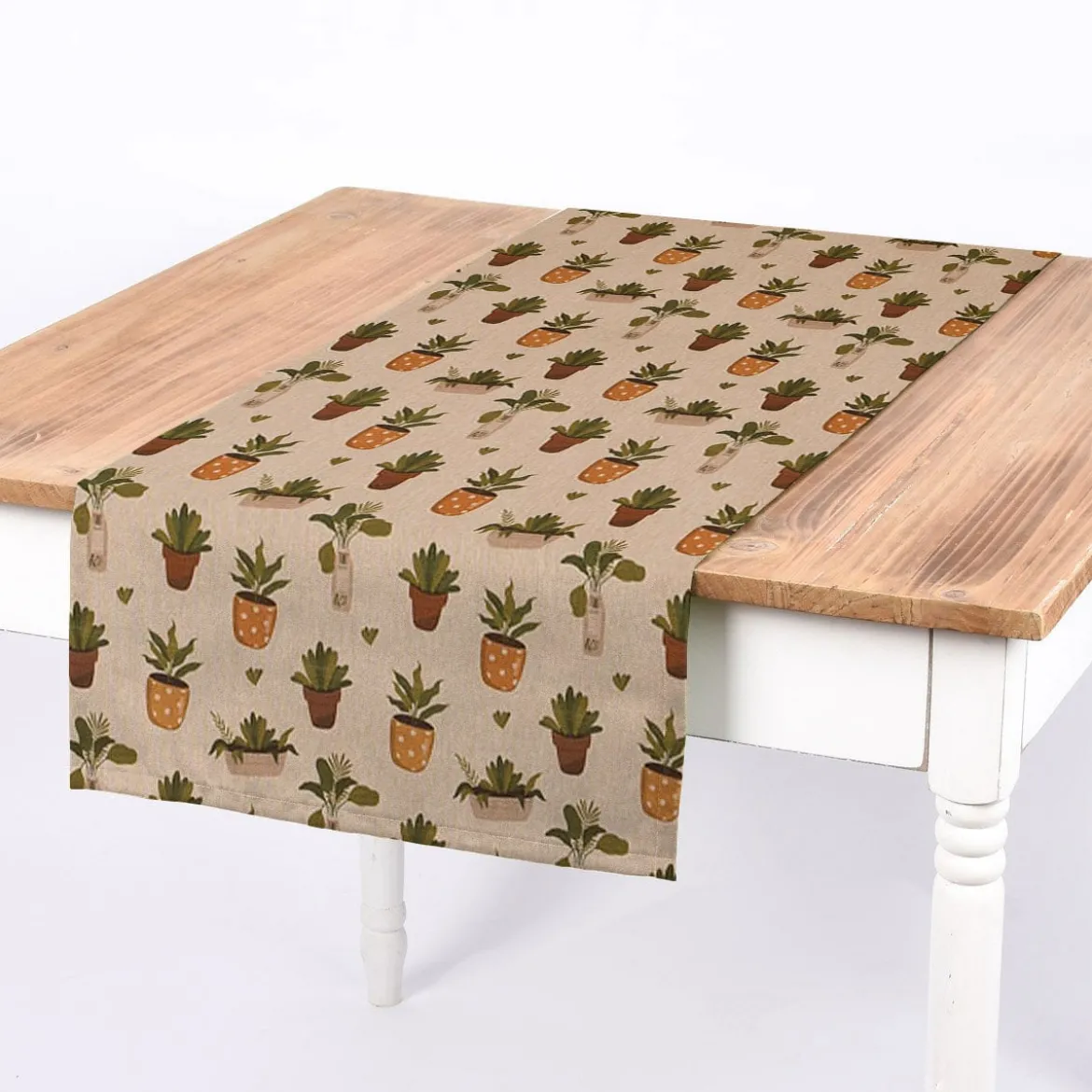 SCHÖNER LEBEN. Tischläufer Blätter Pflanzen Vase Pflanztopf natur gelb grün braun 40x160cm