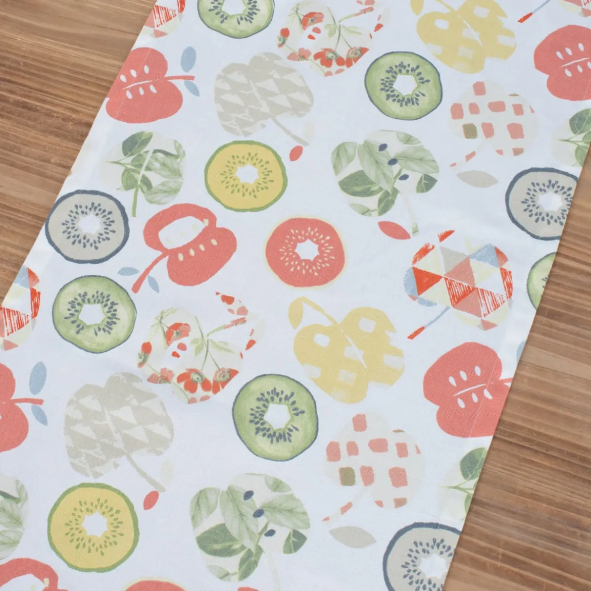 SCHÖNER LEBEN. Tischläufer Bramley Apfel Kiwi weiß rot grün beige 40x160cm