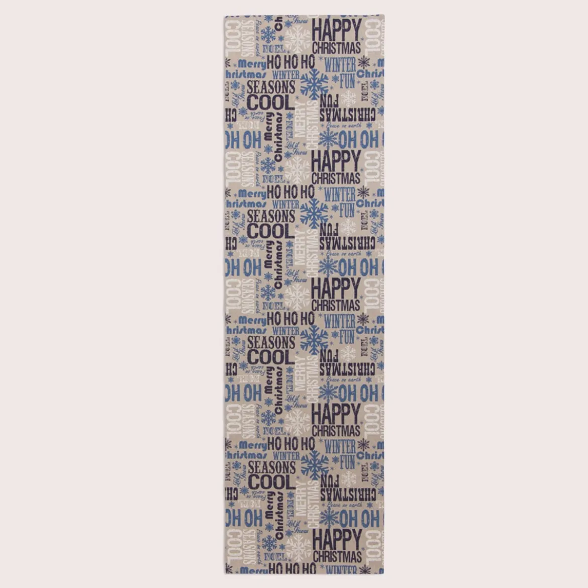 SCHÖNER LEBEN. Tischläufer Christmas Schriftzug natur weiß blau 40x160cm