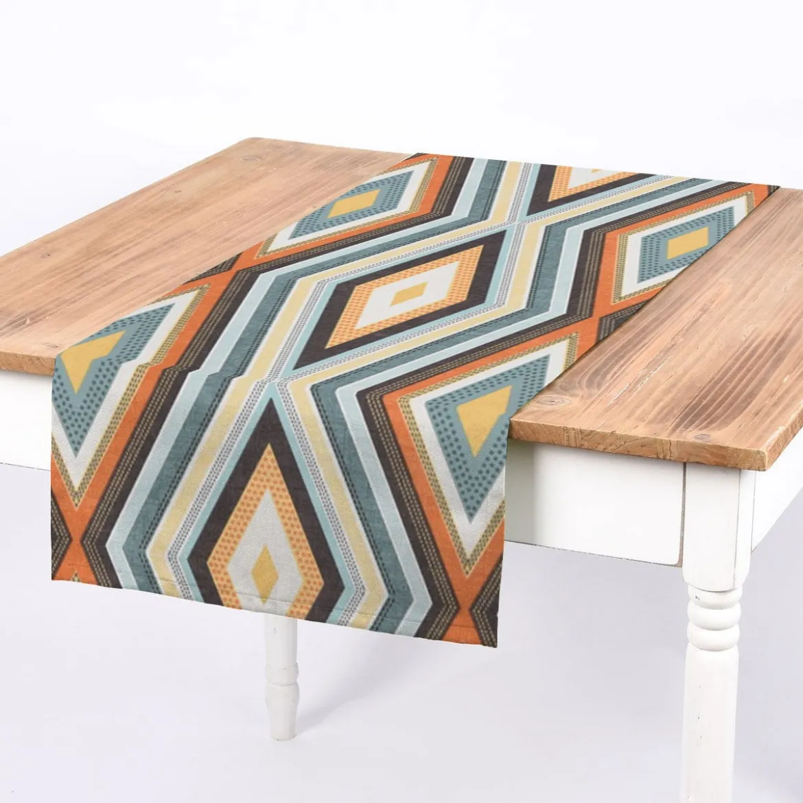 SCHÖNER LEBEN. Tischläufer Clarke & Clarke STUDIO G geometrisch Ethno Raute creme bunt 40x160cm