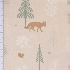 SCHÖNER LEBEN. Tischläufer Cold Forest Animals Bäume Waldtiere beige grün weiß 40x160cm