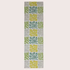 SCHÖNER LEBEN. Tischläufer creme mit Blätter in grün Tönen 40x160cm