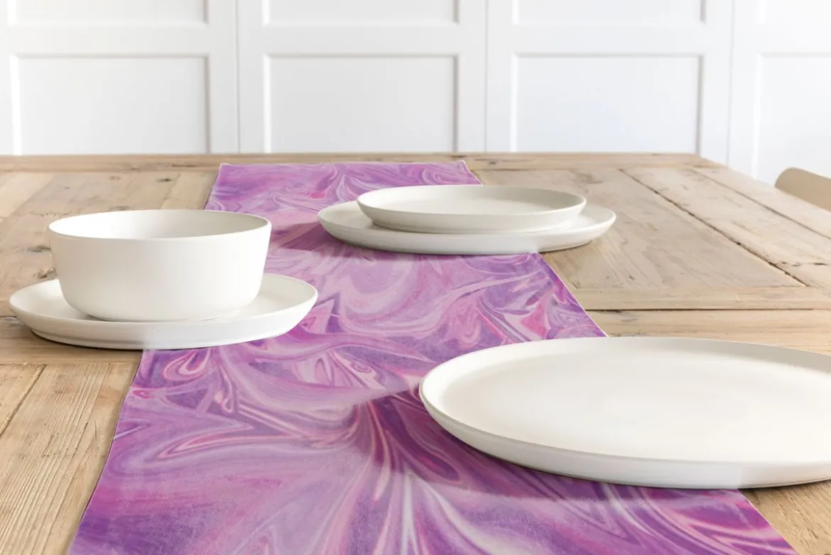SCHÖNER LEBEN. Tischläufer Digitaldruck Retro Batik lila pink 40x160cm