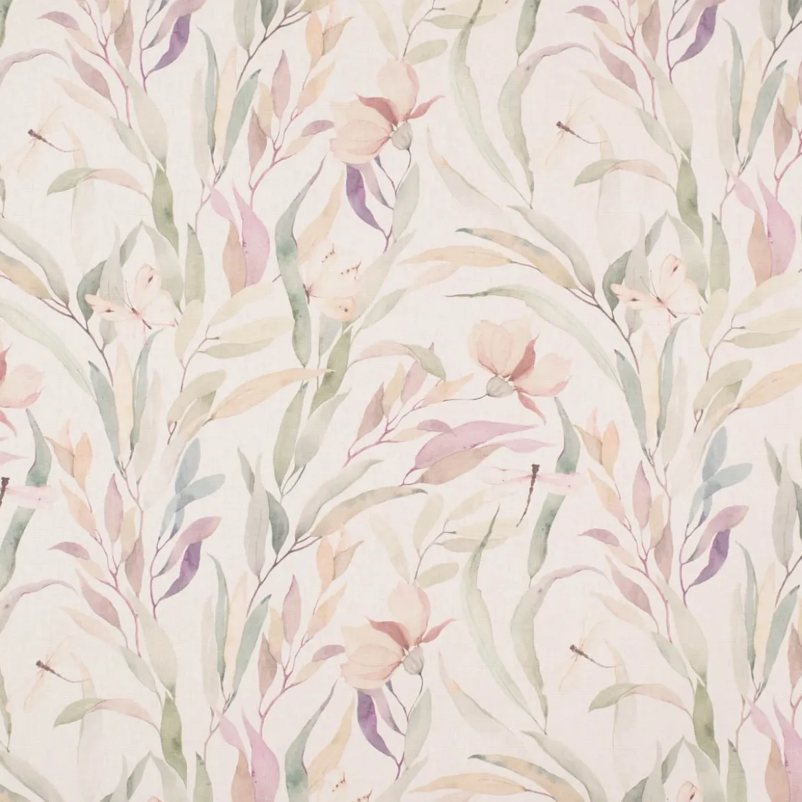 SCHÖNER LEBEN. Tischläufer Digitaldruck Aquarell Blätter Blüten Schmetterling weiß pastell 40x160cm