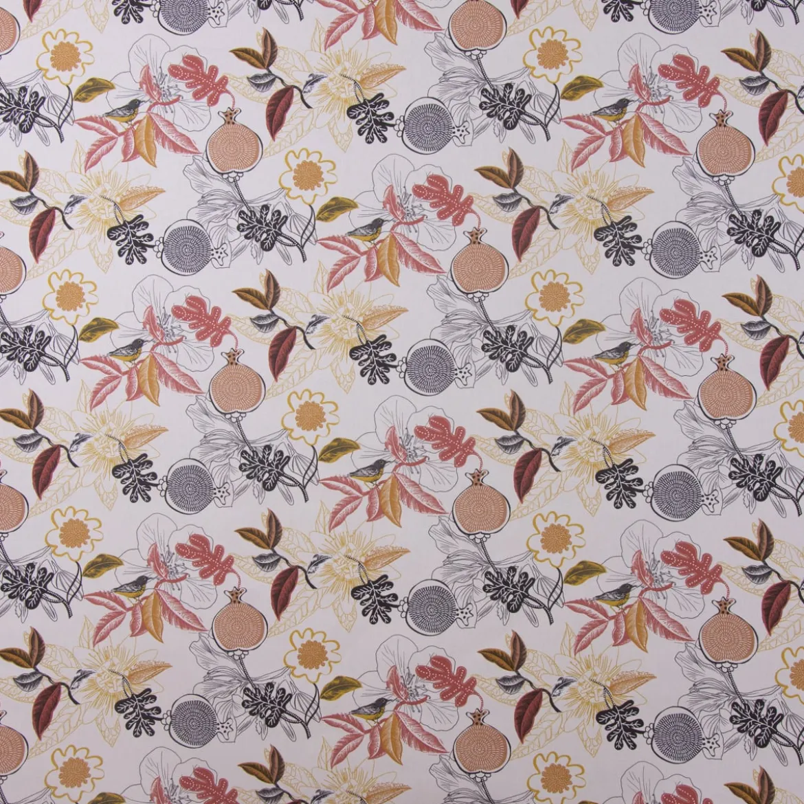 SCHÖNER LEBEN. Tischläufer DIVALI Blumen Blüten Blätter Vogel weiß grau gelb rot 40x160cm