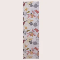 SCHÖNER LEBEN. Tischläufer DIVALI Blumen Blüten Blätter Vogel weiß grau gelb rot 40x160cm