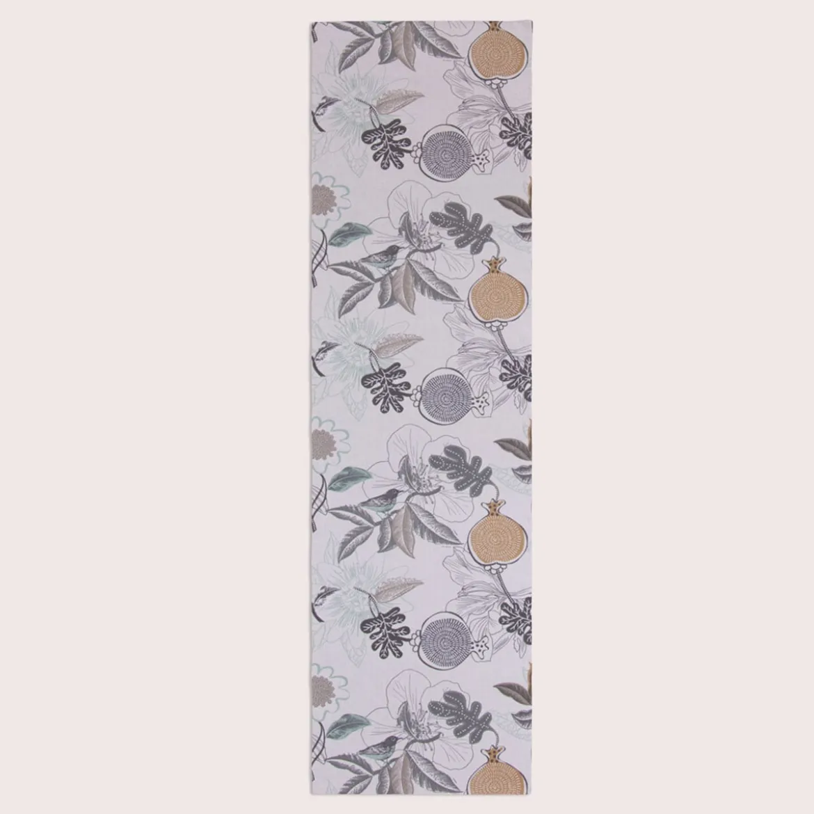 SCHÖNER LEBEN. Tischläufer DIVALI Blumen Blüten Blätter Vogel weiß grau mint braun 40x160cm