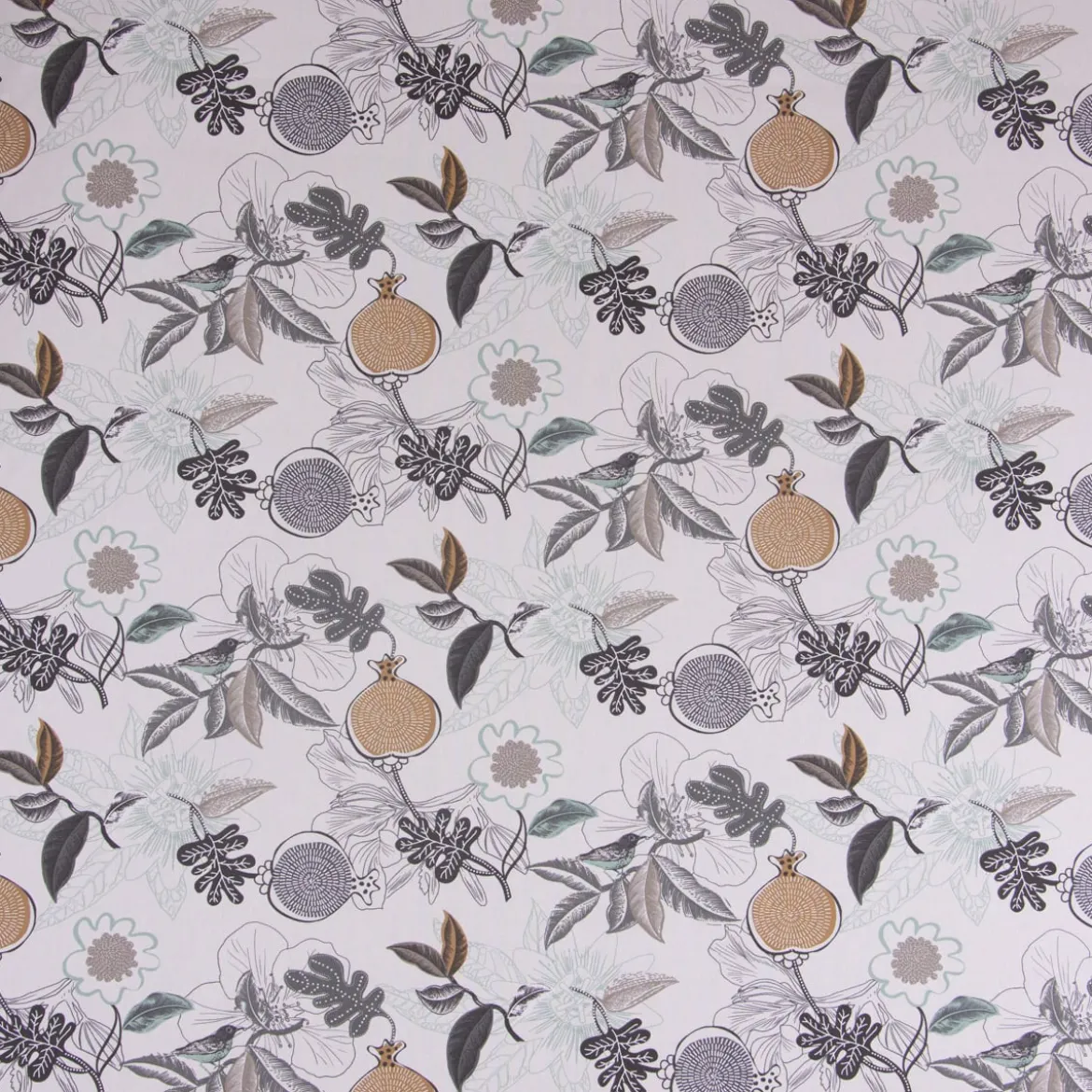 SCHÖNER LEBEN. Tischläufer DIVALI Blumen Blüten Blätter Vogel weiß grau mint braun 40x160cm