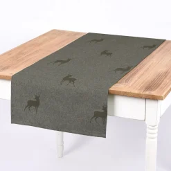 SCHÖNER LEBEN. Tischläufer dunkle Hirsche braun beige türkis 40x160cm