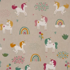 SCHÖNER LEBEN. Tischläufer Einhörner Regenbogen natur bunt 40x160cm