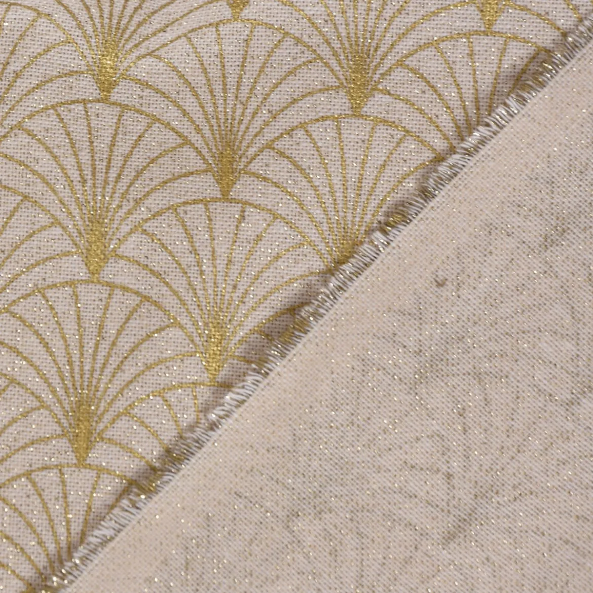 SCHÖNER LEBEN. Tischläufer Glamour Schuppen Fächer creme goldfarbig 40x160cm