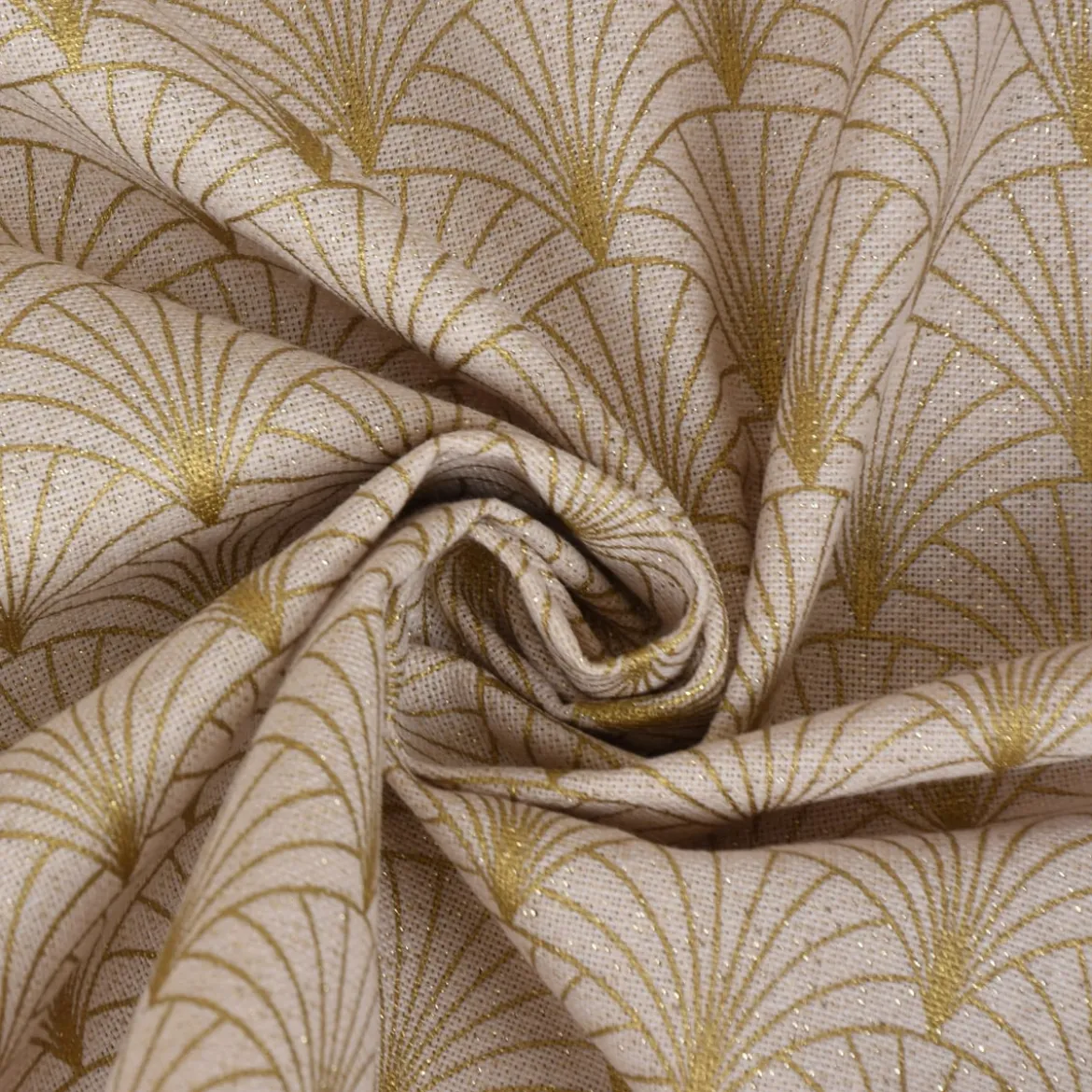SCHÖNER LEBEN. Tischläufer Glamour Schuppen Fächer creme goldfarbig 40x160cm