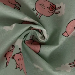 SCHÖNER LEBEN. Tischläufer Halbpanama Flying Pigs Schweinchen Wolken mint rosa weiß 40x160cm