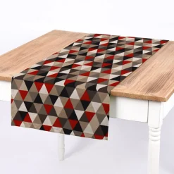 SCHÖNER LEBEN. Tischläufer Halbpanama Leinenlook Dreiecke rot schwarz 40x160cm