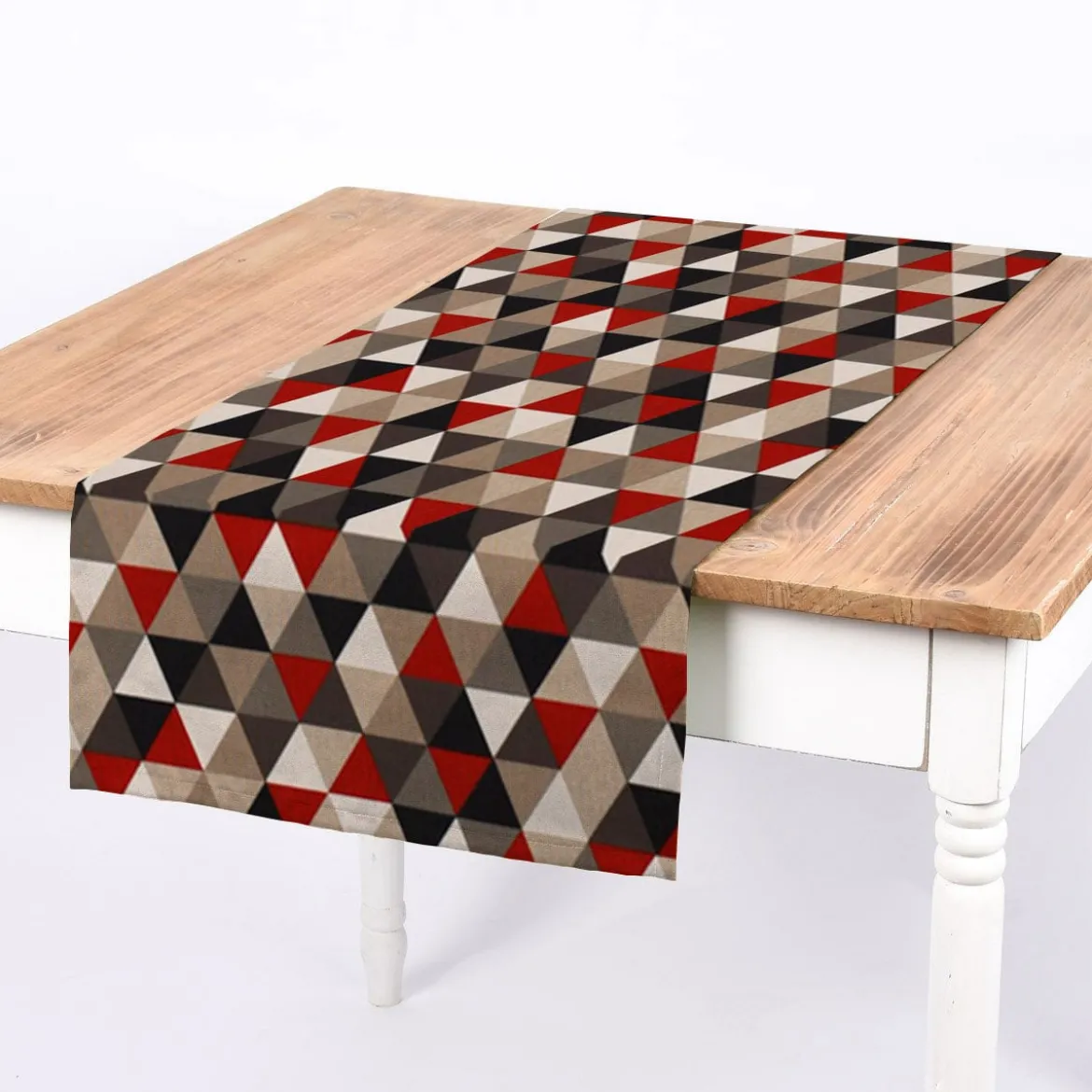 SCHÖNER LEBEN. Tischläufer Halbpanama Leinenlook Dreiecke rot schwarz 40x160cm