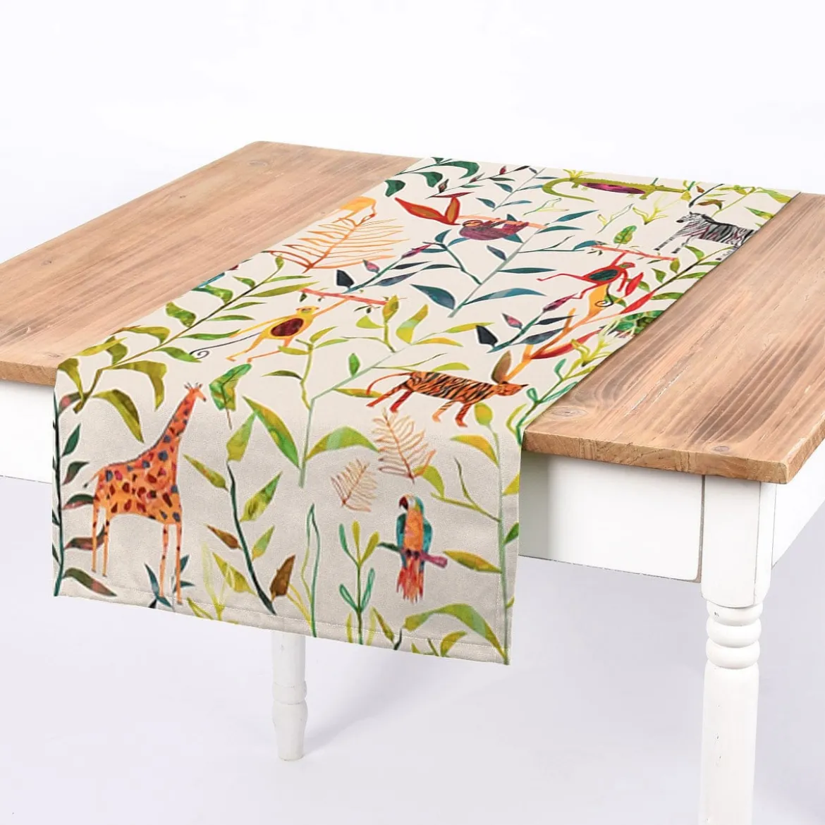 SCHÖNER LEBEN. Tischläufer Hide and Seek Dschungeltiere bunt 40x160cm