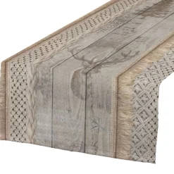 SCHÖNER LEBEN. Tischläufer Holz Latten Hirschkopf natur braun 40x160cm