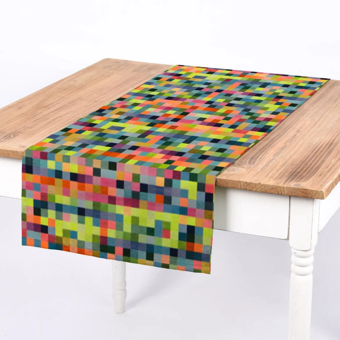 SCHÖNER LEBEN. Tischläufer Jacquard Kästchen Pixel Neon Farben bunt 40x160cm