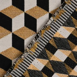 SCHÖNER LEBEN. Tischläufer Jacquard Metallic Cube Geometric Luxury 3D Würfel schwarz gold ecru 40x160cm