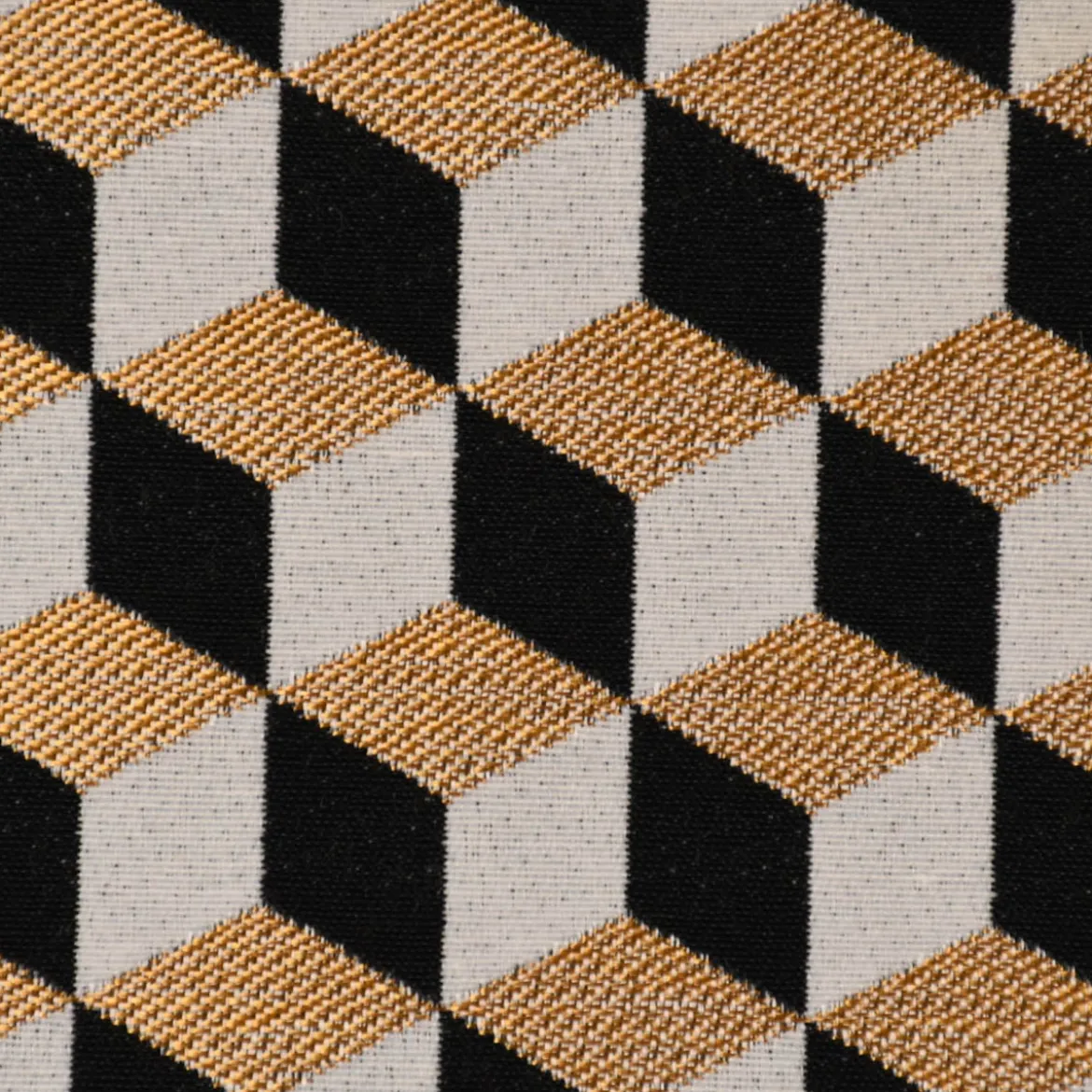 SCHÖNER LEBEN. Tischläufer Jacquard Metallic Cube Geometric Luxury 3D Würfel schwarz gold ecru 40x160cm