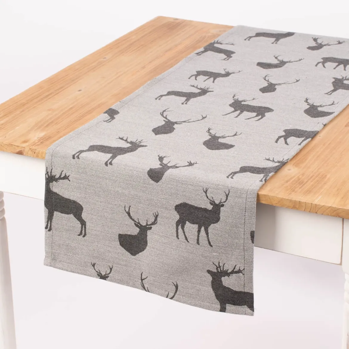 SCHÖNER LEBEN. Tischläufer Jacquard Cosy mit Hirschen grau dunkelgrau 40x160cm