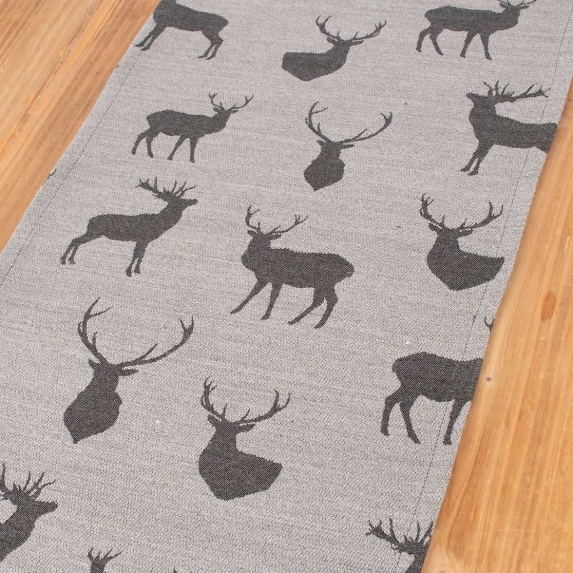 SCHÖNER LEBEN. Tischläufer Jacquard Cosy mit Hirschen grau dunkelgrau 40x160cm