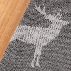 SCHÖNER LEBEN. Tischläufer Jacquard Cosy mit Hirschen dunkelgrau grau 40x160cm