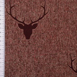 SCHÖNER LEBEN. Tischläufer Jacquard Hirschkopf mit Geweih rotbraun dunkelrot 40x160cm