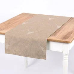 SCHÖNER LEBEN. Tischläufer Jacquard Hirschkopf mit Geweih beige hellbeige 40x160cm