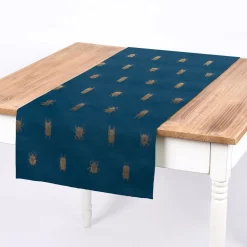 SCHÖNER LEBEN. Tischläufer Käfer blau gold metallic 40x160cm