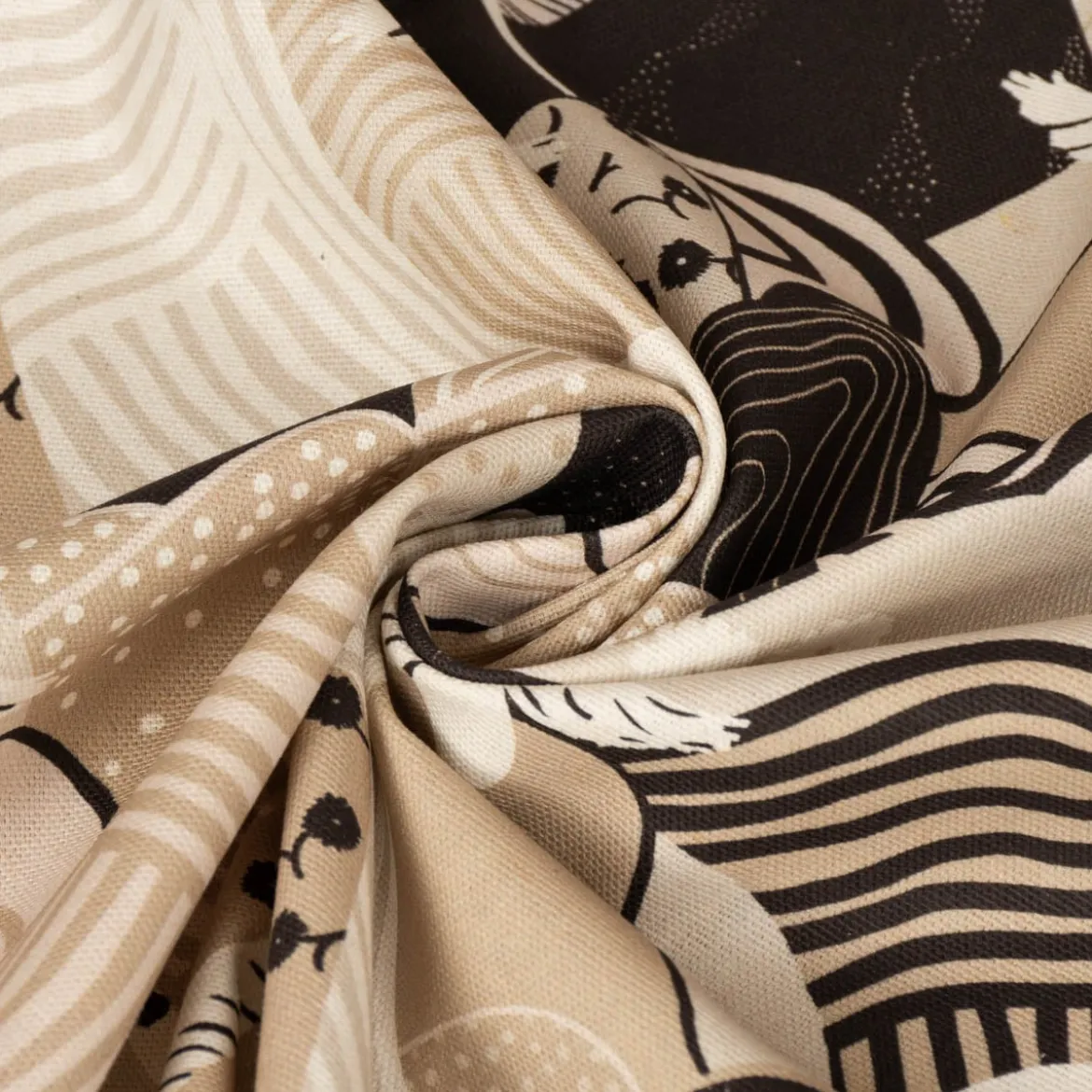 SCHÖNER LEBEN. Tischläufer Kraniche Hügel beige schwarz weiß 40x160cm