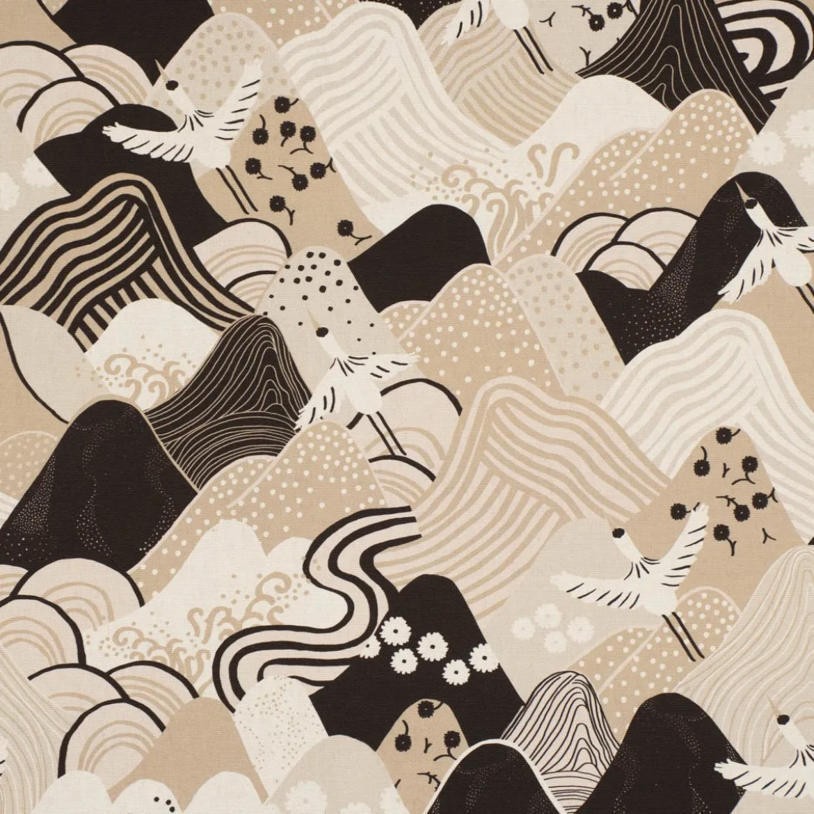 SCHÖNER LEBEN. Tischläufer Kraniche Hügel beige schwarz weiß 40x160cm