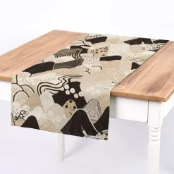 SCHÖNER LEBEN. Tischläufer Kraniche Hügel beige schwarz weiß 40x160cm