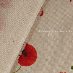 SCHÖNER LEBEN. Tischläufer Leinenoptik Mohnblumen Schriftzug natur rot grün weiß 40x160cm