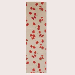 SCHÖNER LEBEN. Tischläufer Leinenoptik Mohnblumen Schriftzug natur rot grün weiß 40x160cm