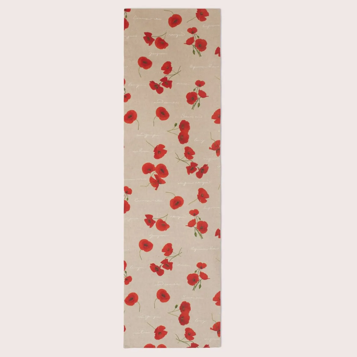 SCHÖNER LEBEN. Tischläufer Leinenoptik Mohnblumen Schriftzug natur rot grün weiß 40x160cm
