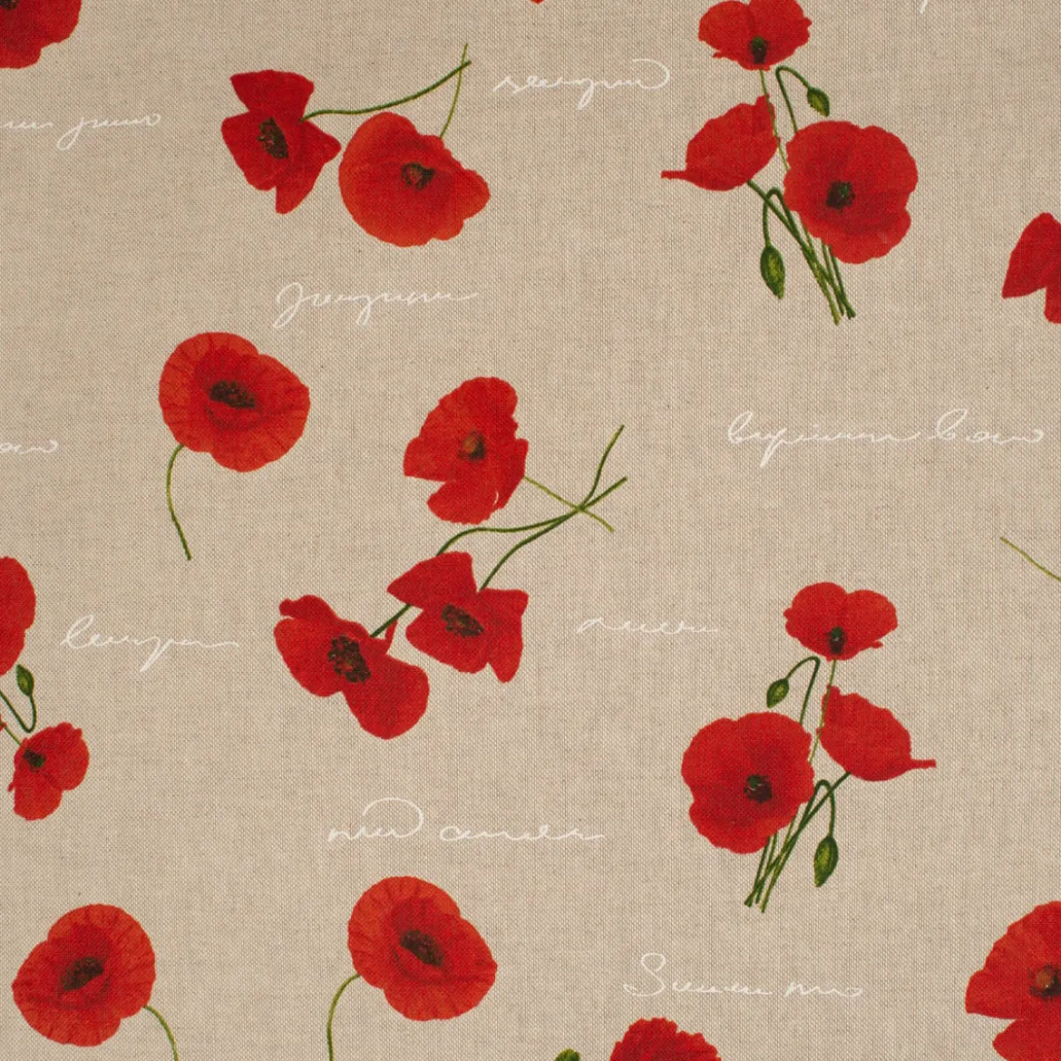 SCHÖNER LEBEN. Tischläufer Leinenoptik Mohnblumen Schriftzug natur rot grün weiß 40x160cm