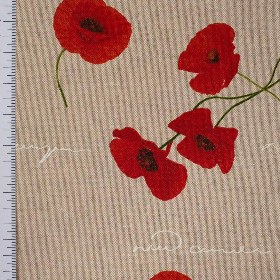 SCHÖNER LEBEN. Tischläufer Leinenoptik Mohnblumen Schriftzug natur rot grün weiß 40x160cm